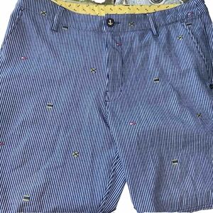 SPERRY‎ Top Sider Blue & White Striped Nautical Flag Hybrid Board Shorts Size 34